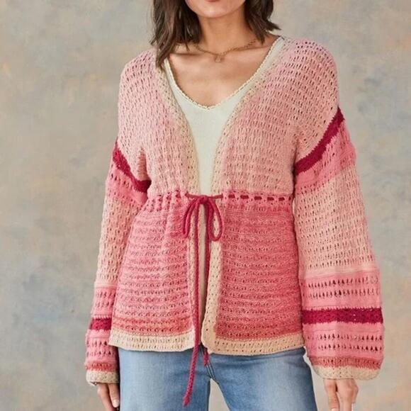 Sundance Free In Spirit Open Front Cardigan Knit Pink Sz S - Picture 3 of 9